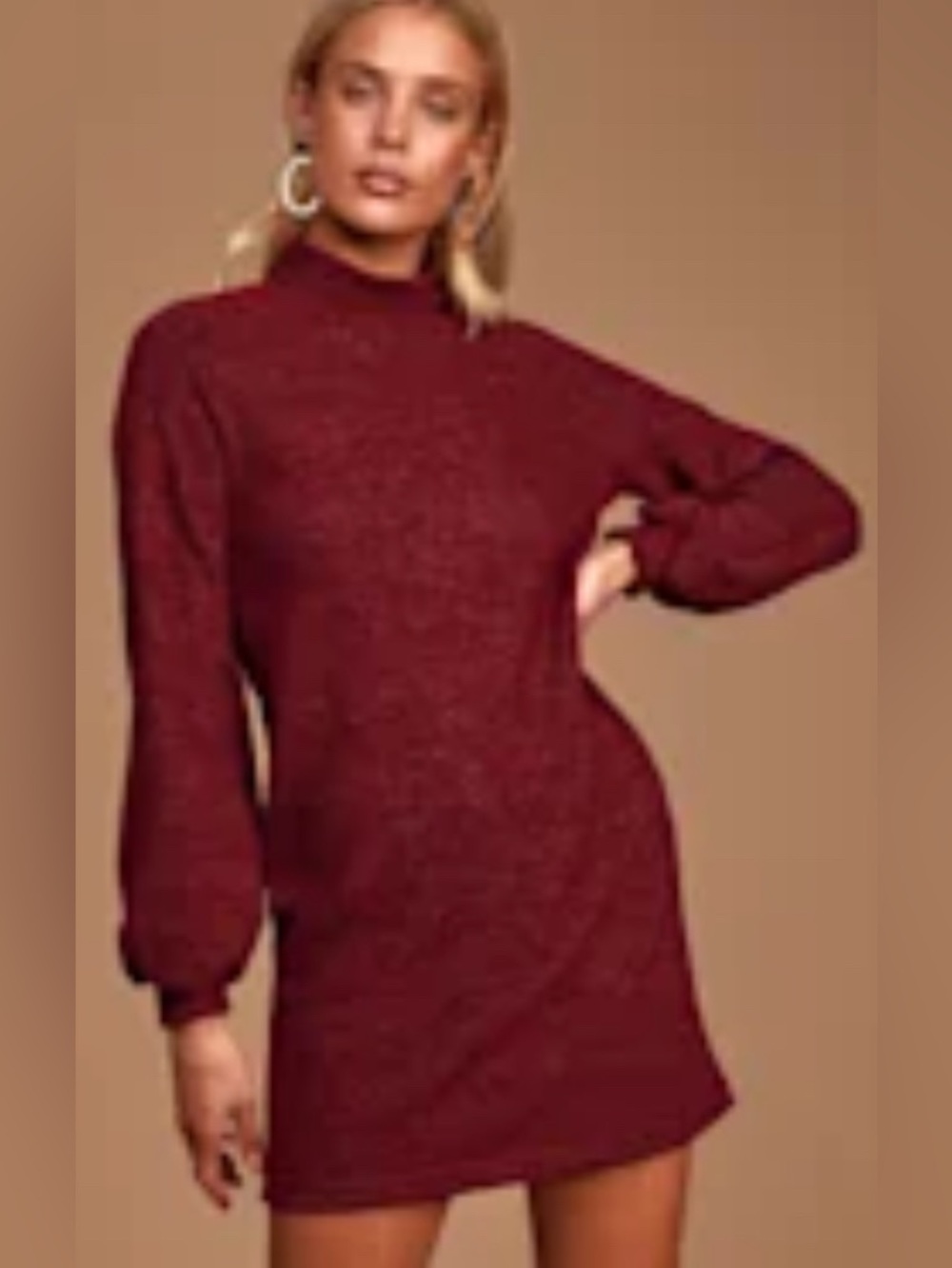 LUSH In the Limelight Heathered Burgundy Mock Neck Sweater Dress